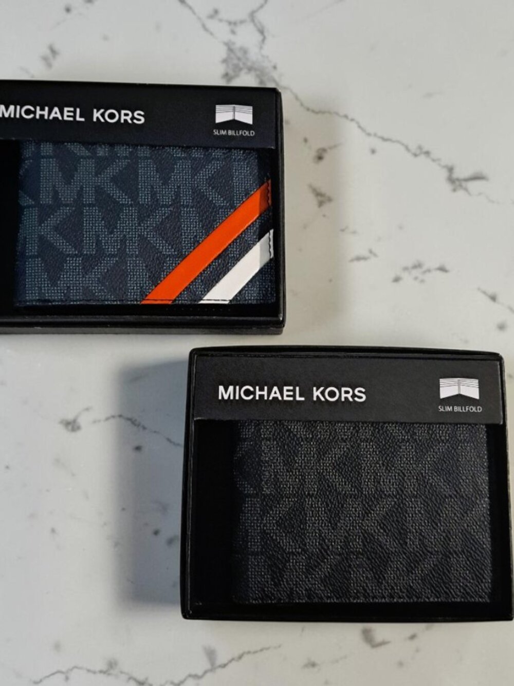 Michael Kors Men’s MK Black & MK Red /Blue /White Billfold Wallet Bundle